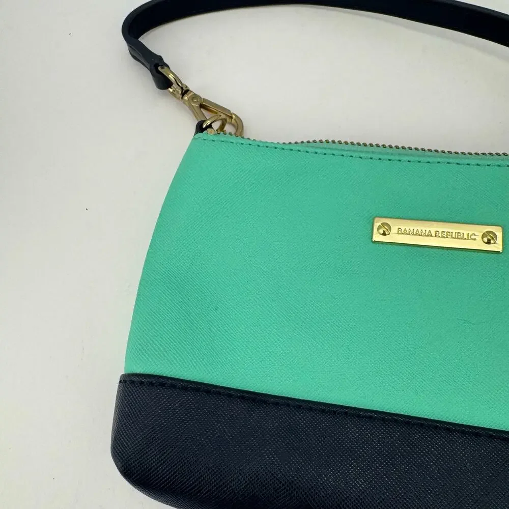 Banana‎ Republic Teal Blue Color Block Faux Leather Zip Mini Clutch Purse Bag